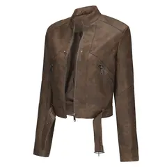 RURUTOTO - Chaqueta De PU Biker Mujer Beige