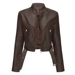 RURUTOTO - Chaqueta De PU Biker Mujer Beige