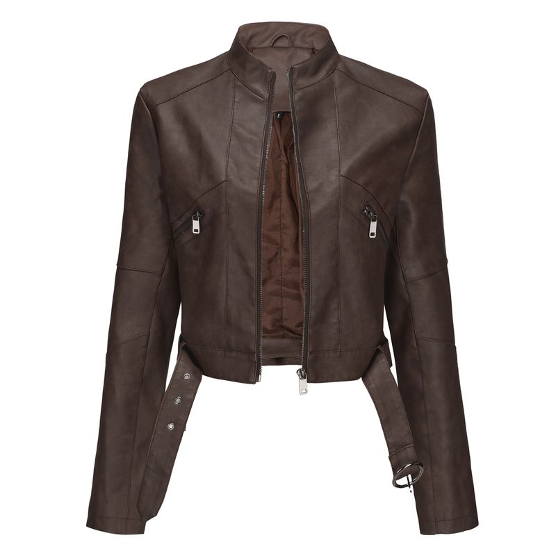 RURUTOTO - Chaqueta De PU Biker Mujer Beige