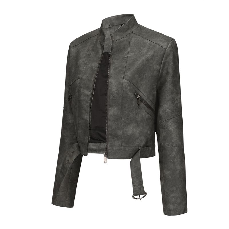 RURUTOTO - Chaqueta De PU Biker Mujer Beige
