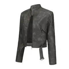 RURUTOTO - Chaqueta De PU Biker Mujer Beige