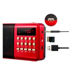 GENERICO - Radio Portátil Recargable Usb Bluetooth Jac Emergencia Rojo
