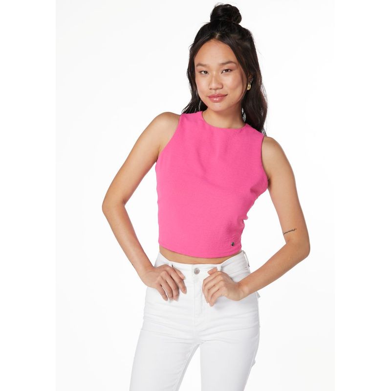 EFESIS - BLUSA OLI CROP SIN MANGAS CON AMARRA EN ESPALDA FUCSIA