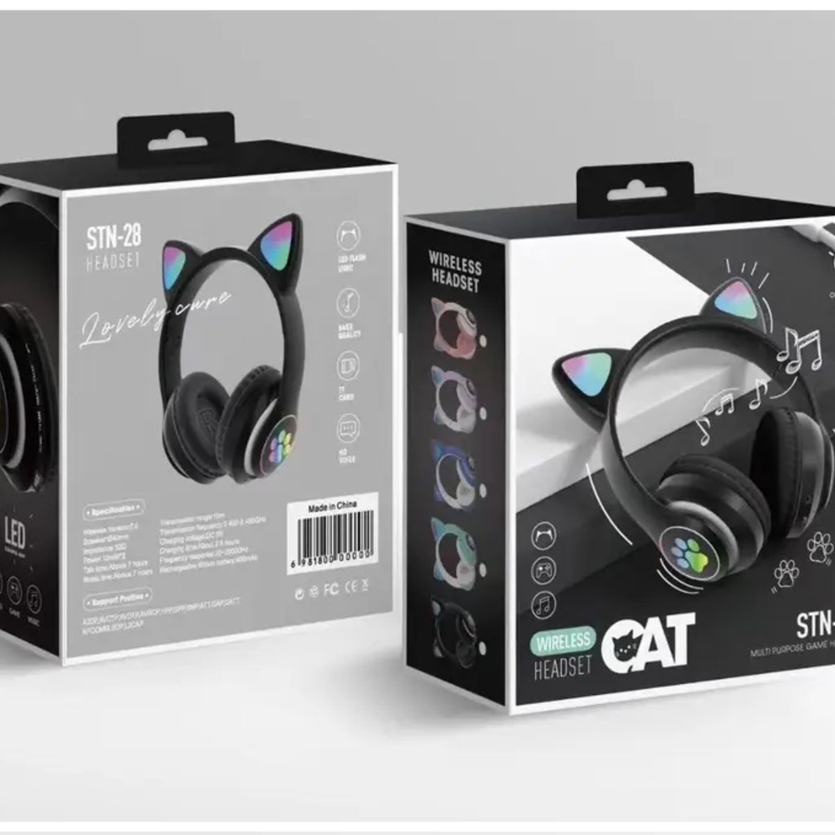 GENERICO - Audífonos inalámbricos Bluetooth RGB Orejas gato BT 5.0 NEGRO