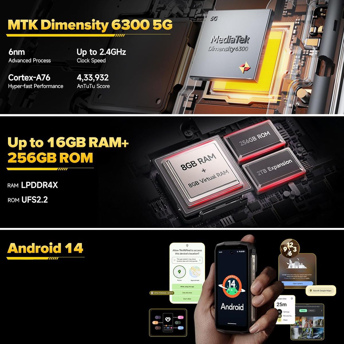 ULEFONE - Celular Ulefone ARMOR MINI 20 PRO 16GB+256GB-Negro