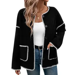RURUTOTO - Chaqueta Liso Manga Larga Mujer Negro