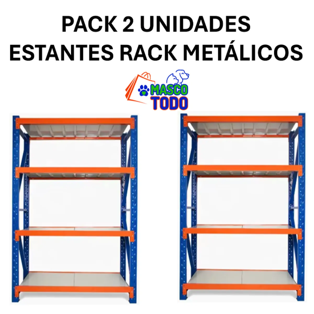 MASCO TODO - Pack 2 Estantes Metálico Rack Industrial Bodega 150x200x50cm