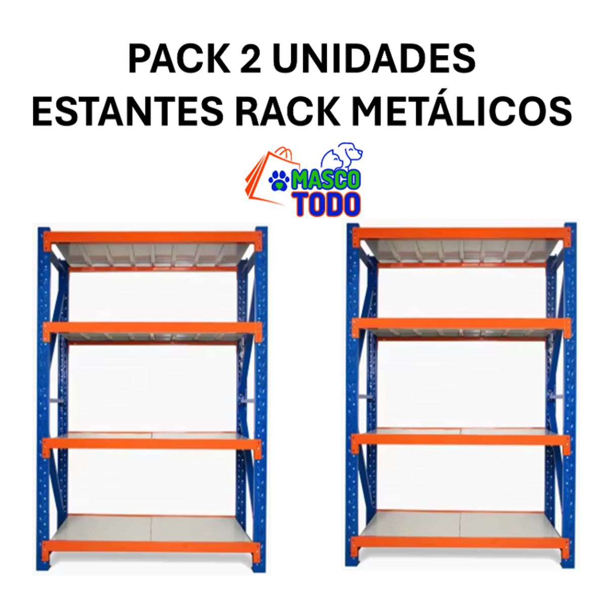 MASCO TODO - Pack 2 Estantes Metálico Rack Industrial Bodega 150x200x50cm