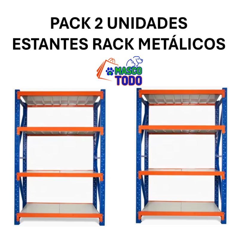 GENERICO - Pack 2 Estantes Metálico Rack Industrial Bodega 150x200x50cm.