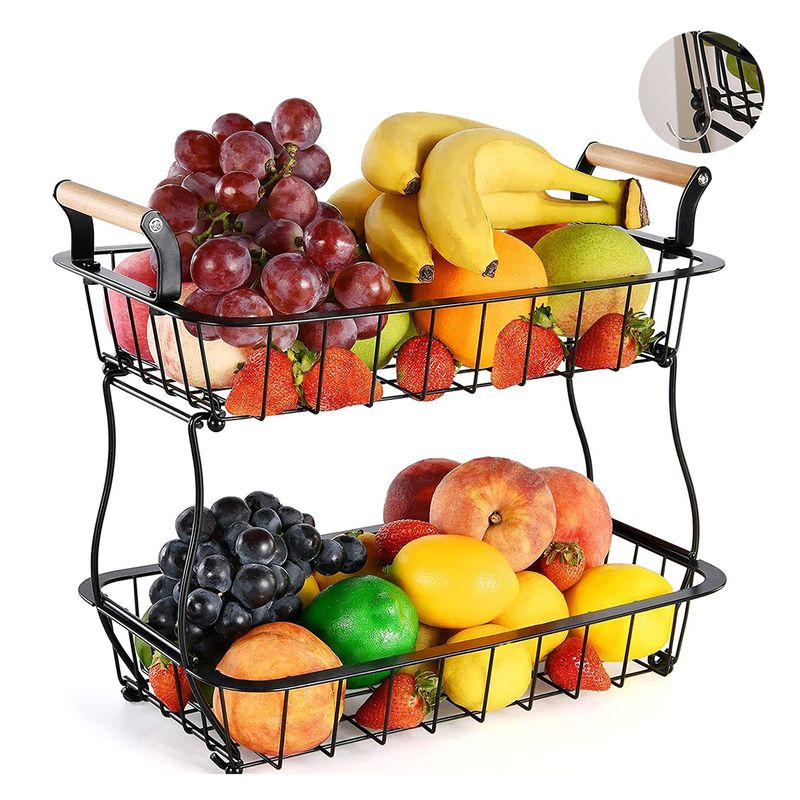 GENERICO - Cesta Doble Para Frutas Y Verduras Con Ganchos Para Plátanos
