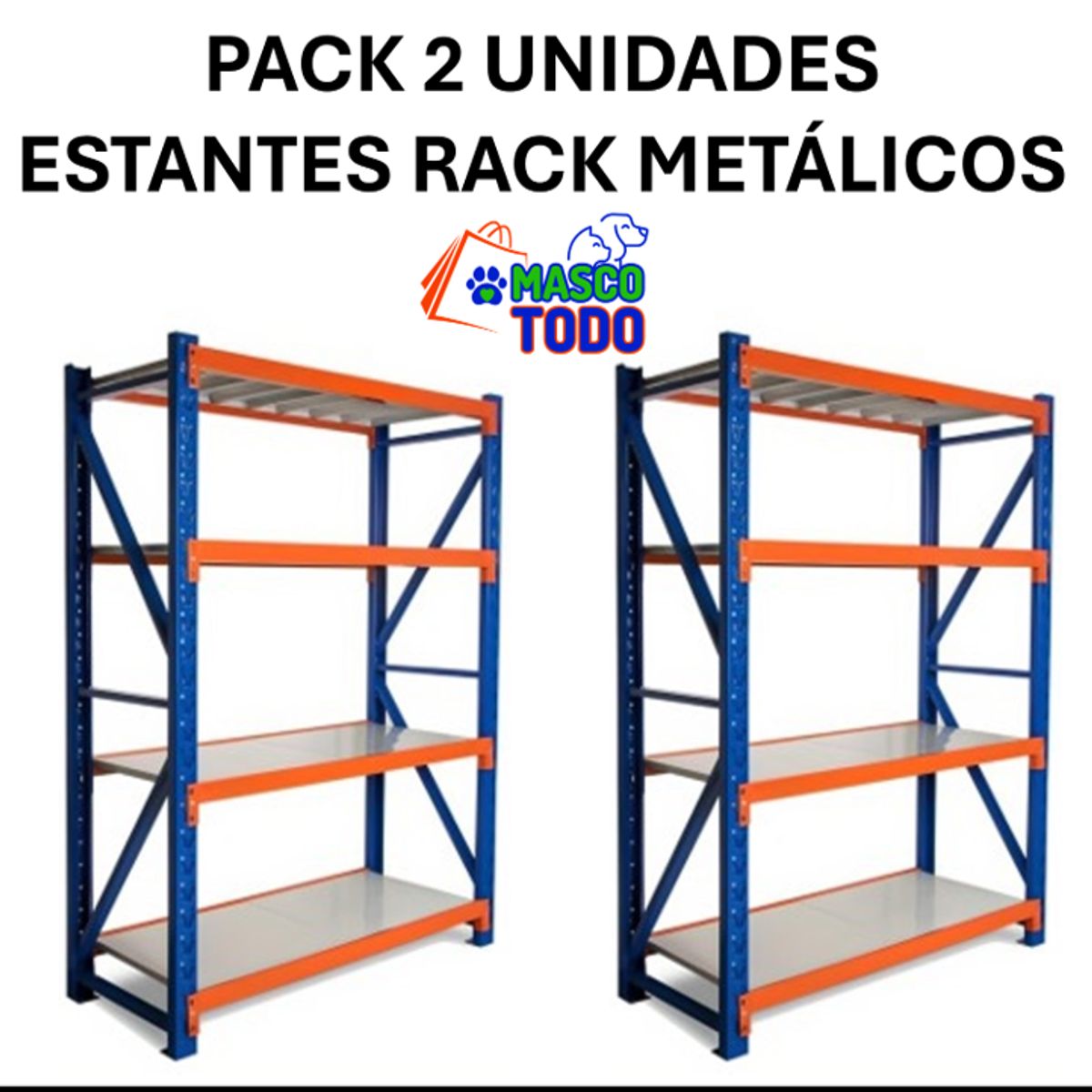 MASCO TODO - Pack 2 Estantes Metálico Rack Industrial Bodega 120x200x50cm