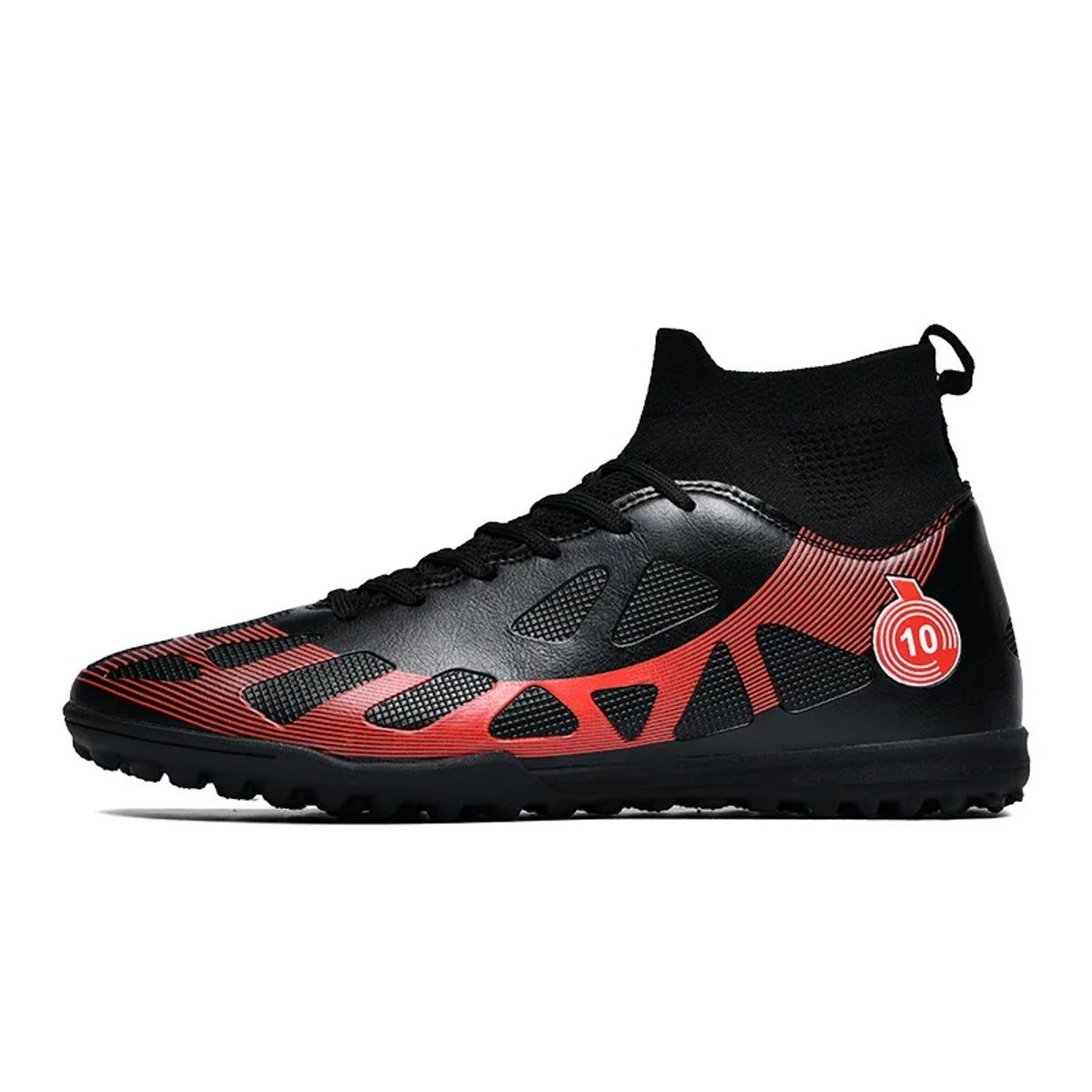 DANWEILE - Zapatilla fútbol TF para hombres mujers Zapatos - Negro y rojo.