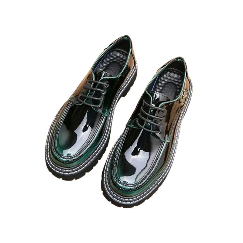 DANWEILE - Mocasines de Azul-negro con plataforma zapatos de cuero para hombre.
