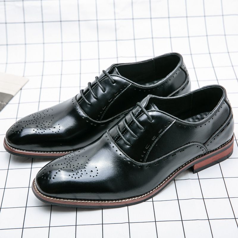 DANWEILE - Zapatos de vestir clásicos italianos de cuero para hombre Negro