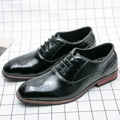 DANWEILE - Zapatos de vestir clásicos italianos de cuero para hombre Negro