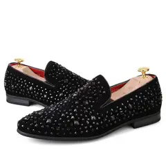 DANWEILE - Zapatos planos casuales cuero con diamantes de imitación para hombre.