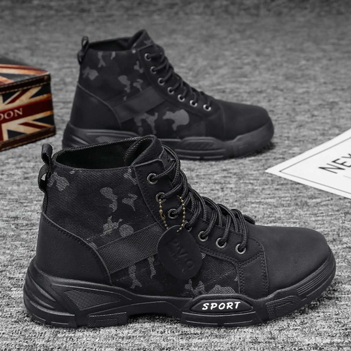 DANWEILE - Zapatos altos antideslizantes y resistentes al desgaste hombre Negro.