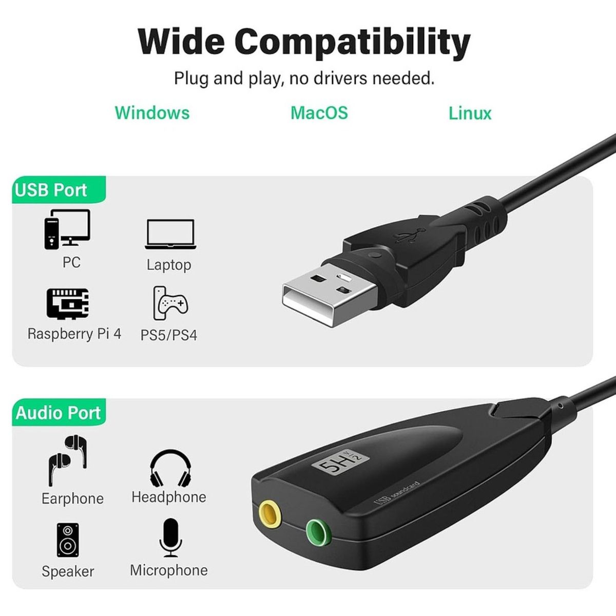 OEM - TARJETA DE SONIDO USB 3D VIRTUAL 5HV2 71