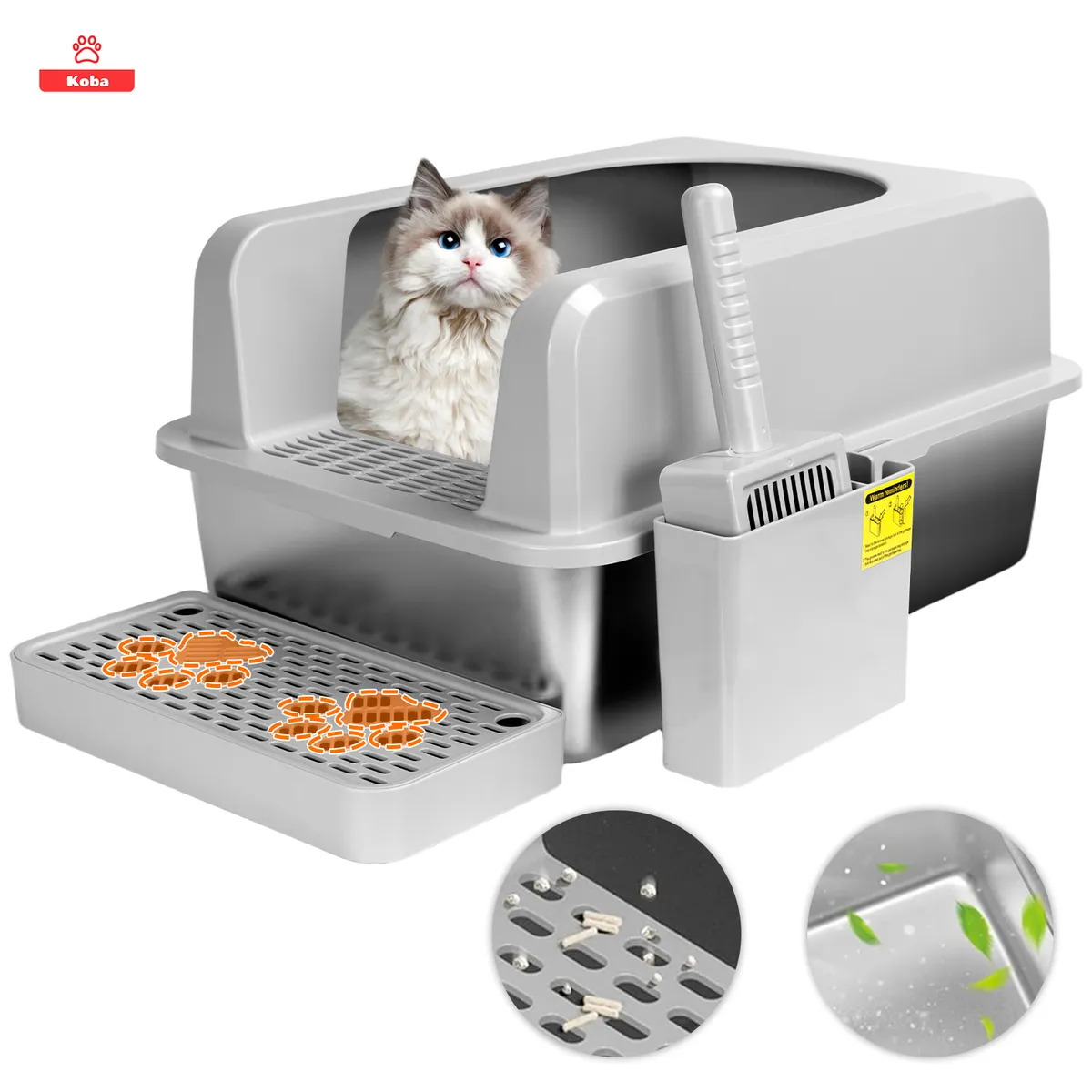 KOBA - Set Arenero Gatos Michis Baño Sanitario Acero Inoxidable XXL