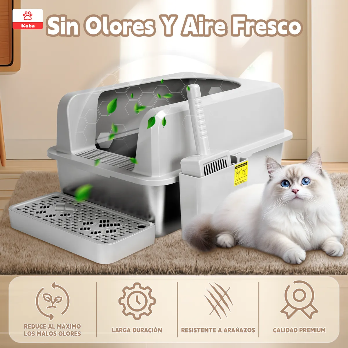 KOBA - Set Arenero Gatos Michis Baño Sanitario Acero Inoxidable XXL