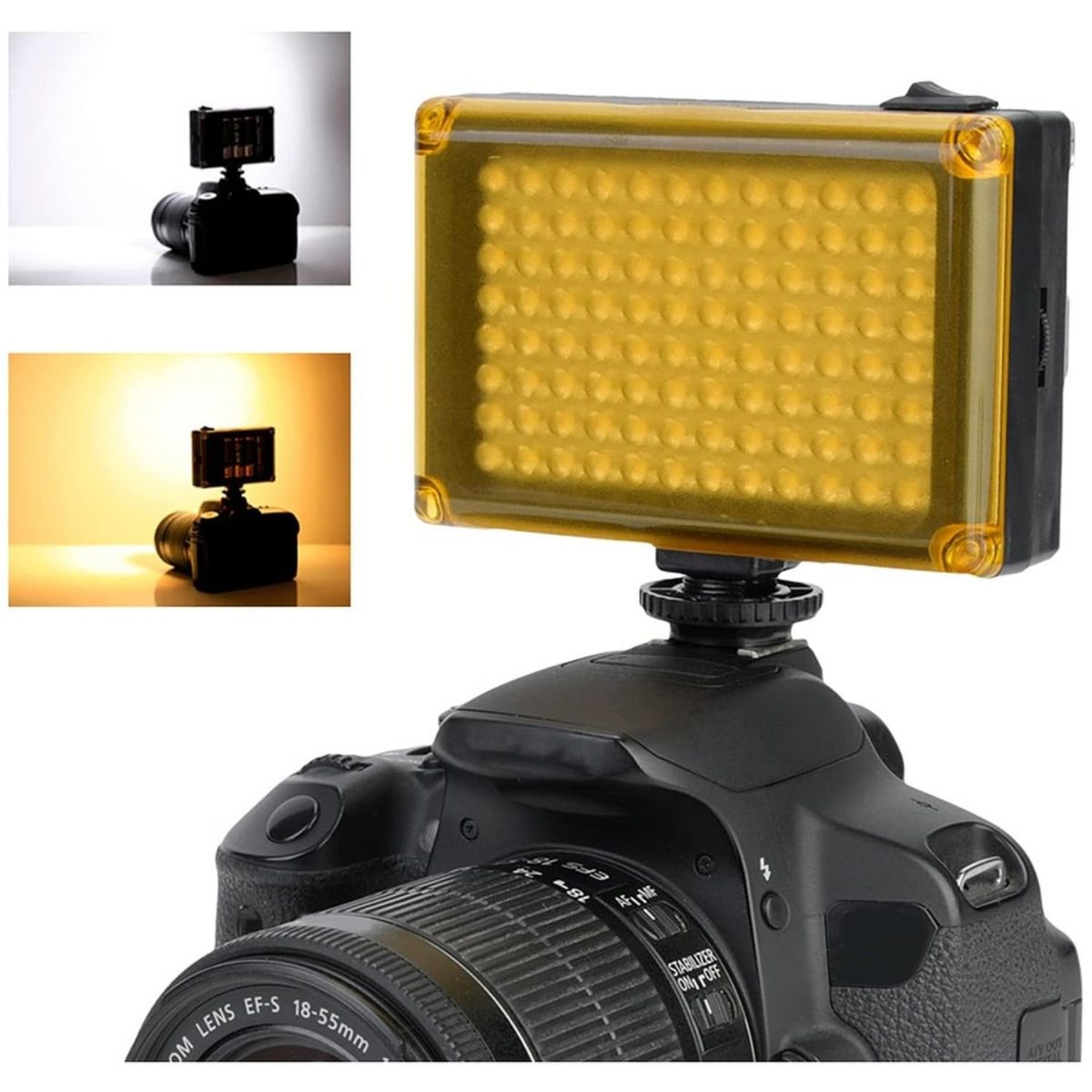 OEM - FOCO DE CÁMARA 96 LED FLASH BATERÍA CON 2 FILTROS.