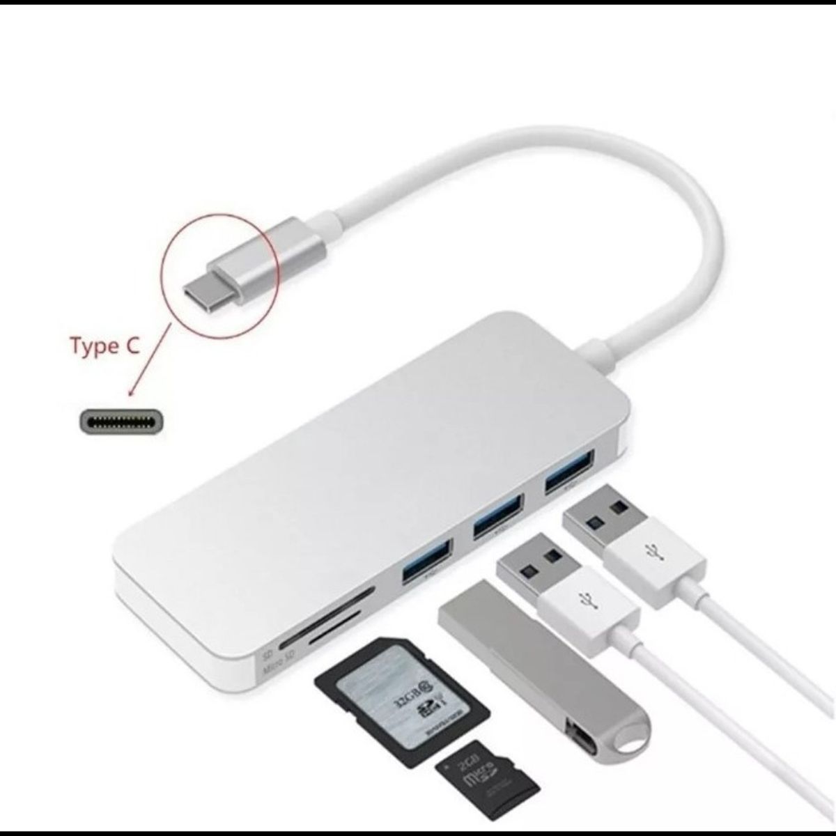 OEM - ADAPTADOR TYPE C TIPO C 3 X USB 30 TF MICRO SD