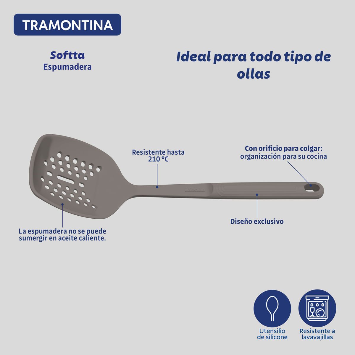 TRAMONTINA - Espumadera Tramontina Softta en Silicona Gris