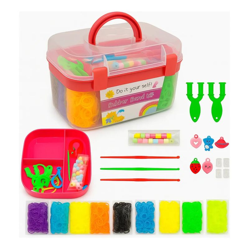 GENERICO - Kit De 3000 Pulsera Bandas Elasticas Valija Telar Cierres