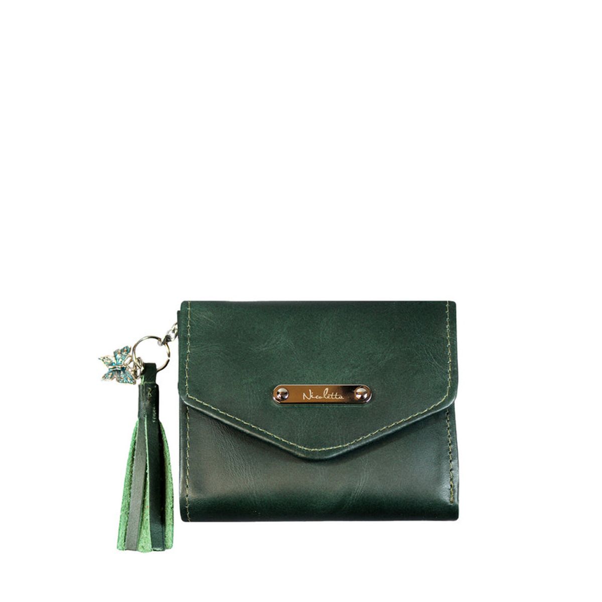 NICOLETTA - Billetera Mujer Verde Musgo 100% cuero genuino