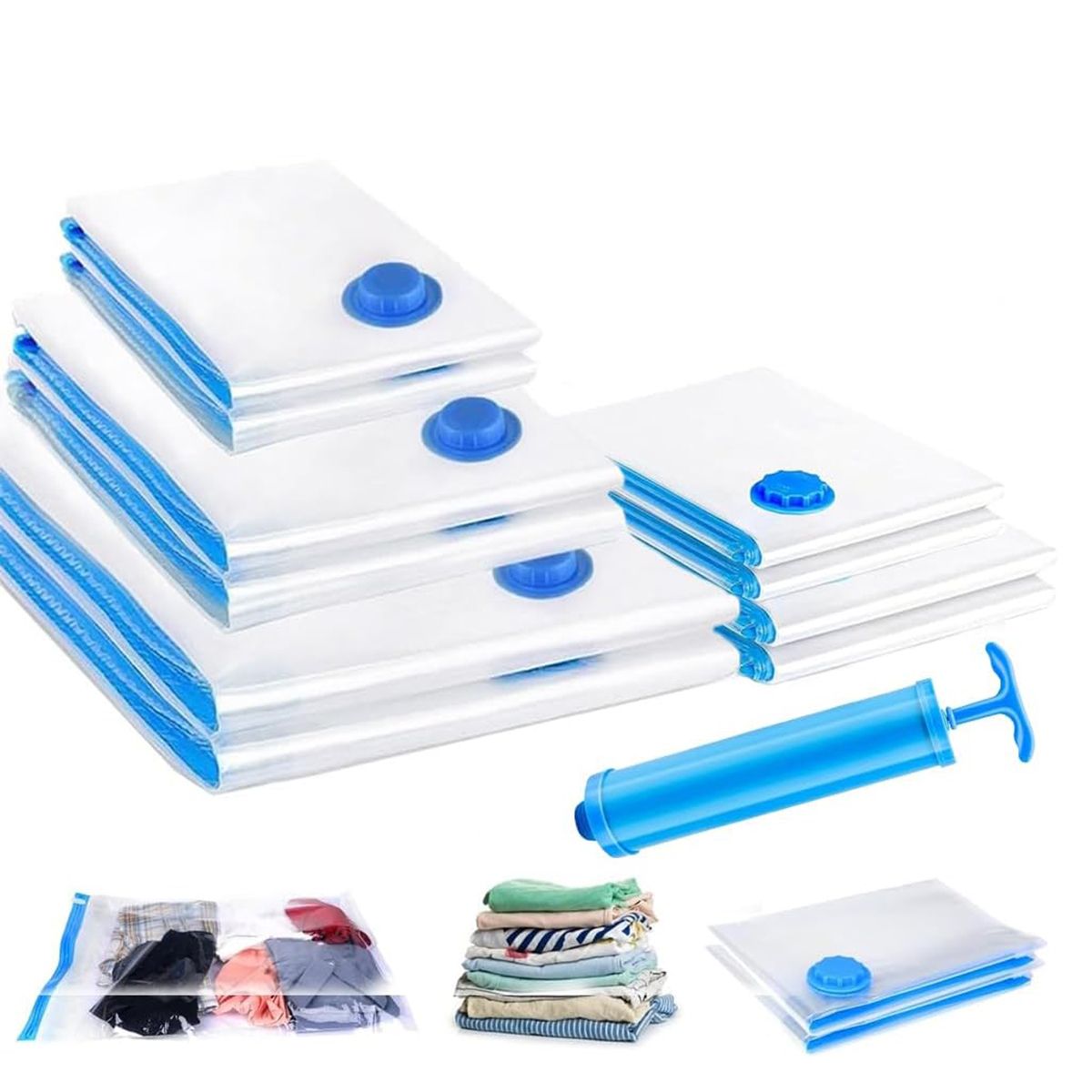 GENERICO - 10 Bolsas Organizadoras Al Vacío Viaje Ropa Con Bomba Manual