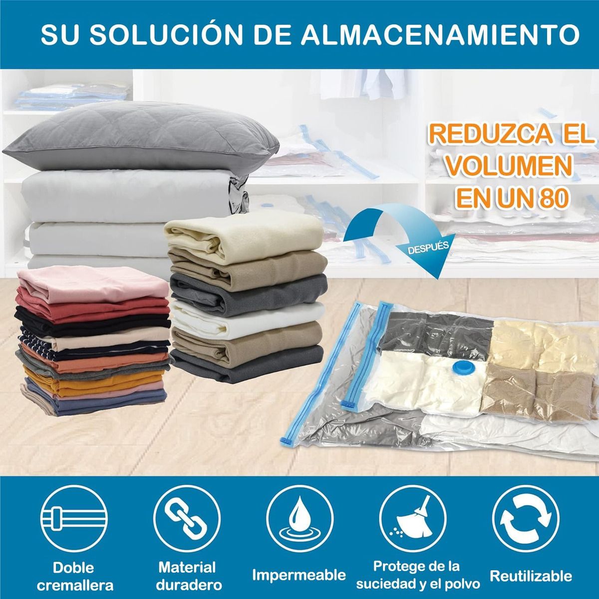 GENERICO - 10 Bolsas Organizadoras Al Vacío Viaje Ropa Con Bomba Manual