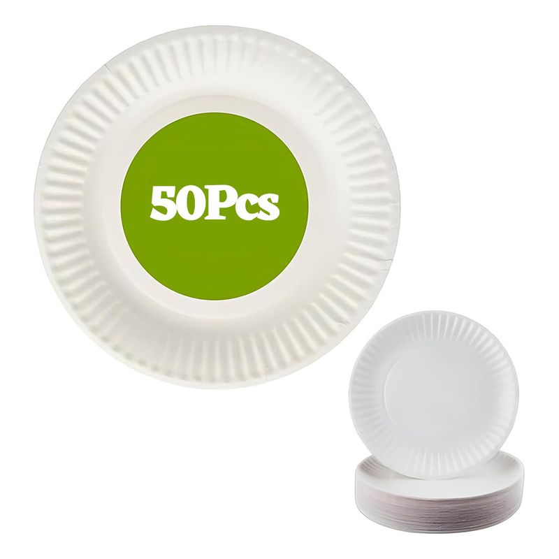 GENERICO - 50 Und Plato Blanco Desechable Biodegradable Fiesta 15cm.