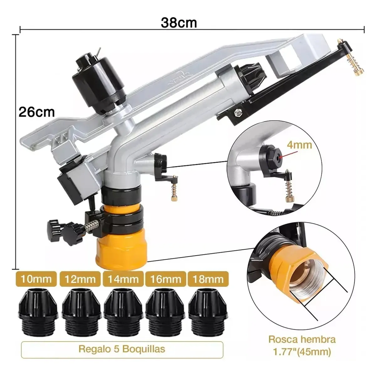 KUANGYE - Cañón Aspersor Pelícano 1-12 R-18-36m Para Riego Agrícola