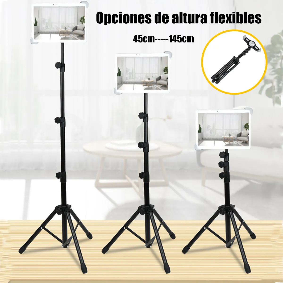 GENERICO - Trípode Soporte Para iPad Tablet Celular Ajustable 45-145cm