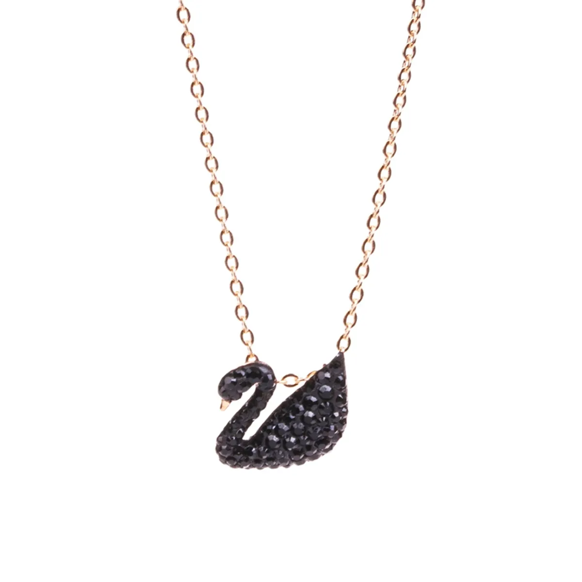 SWAROVSKI - Swarovski Iconic Swan Small Black Crystal Rose Gold-Plated Necklace