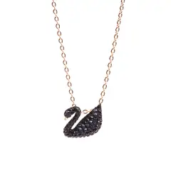 SWAROVSKI - Iconic Swan Small Black Crystal Rose Gold-Plated Necklace
