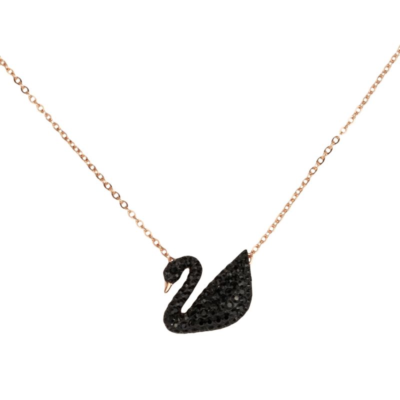 SWAROVSKI - Swarovski Iconic Swan Large Black Crystal Rose Gold-Plated Necklace