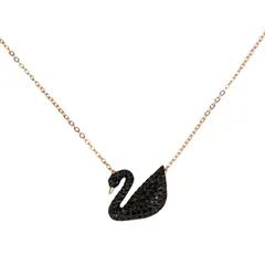 SWAROVSKI - Iconic Swan Large Black Crystal Rose Gold-Plated Necklace