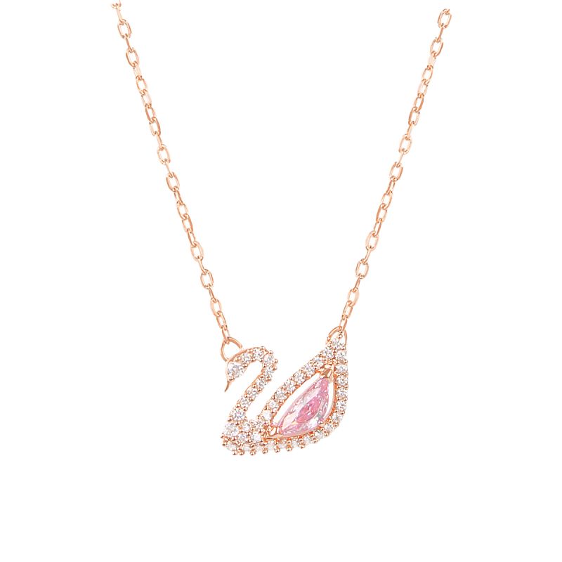 SWAROVSKI - Swarovski Dazzling Swan Pink Crystal Necklace  - Rose Gold-Plated