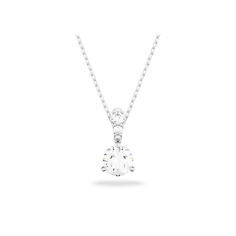SWAROVSKI - Swarovski Solitaire Minimalist Collarbone Necklace - Rhodium-Plated