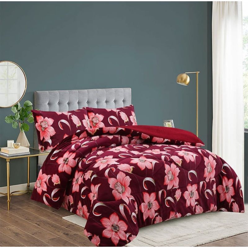 GENERICO - Cubrecama de Invierno Plush con Chiporro 2 plazas Burdeos Floral 184