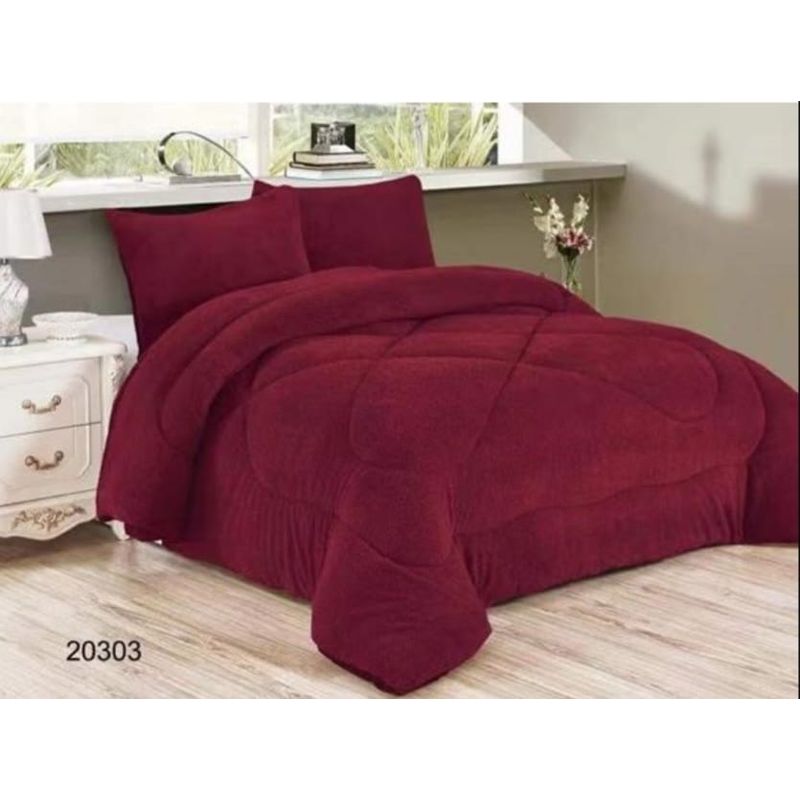 GENERICO - Cubrecama de Invierno Plush con Chiporro 2 plazas Burdeos