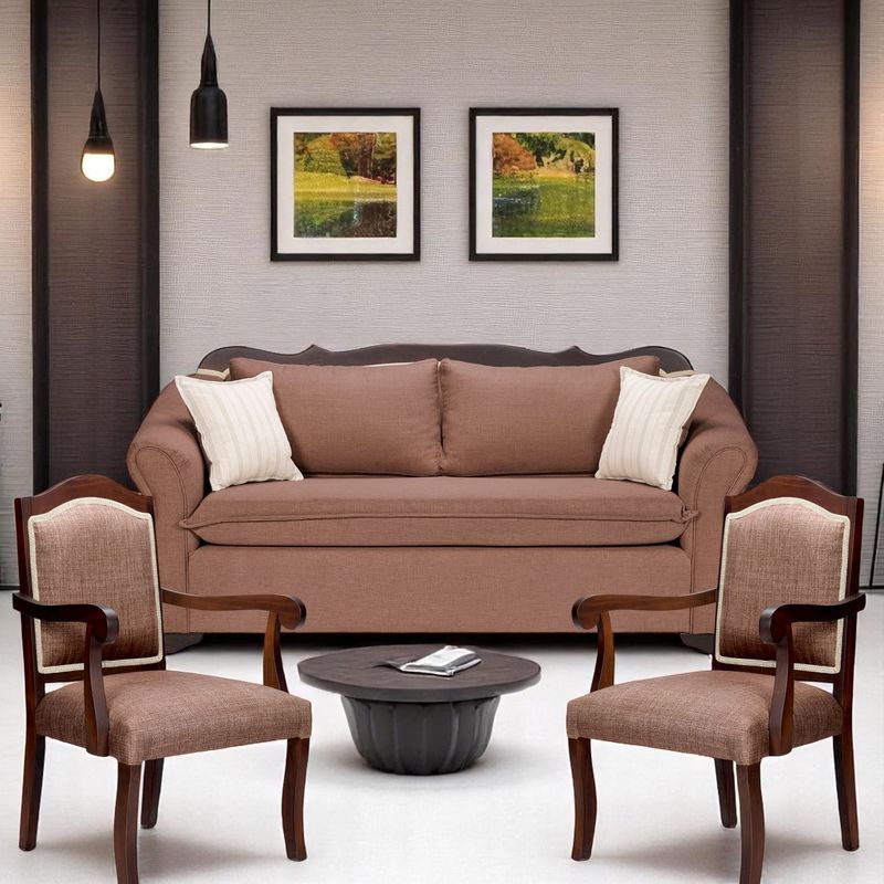 SITIAL HOME - Juego de Living 311 Teheran Cafe, sofa resortes + 2 sitiales madera