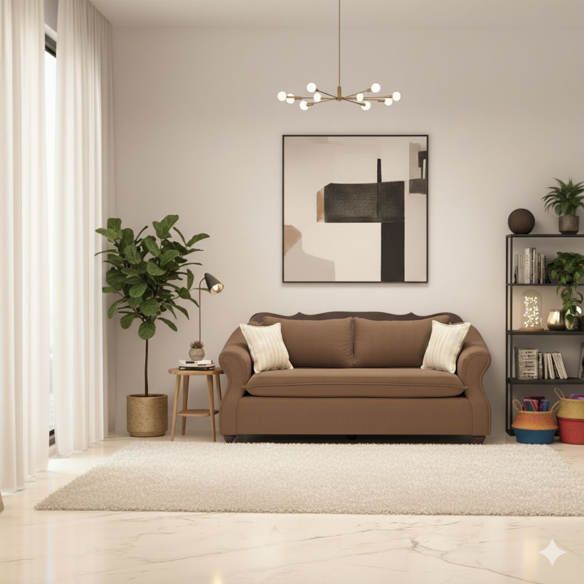 SITIAL HOME - Juego de Living 311 Teheran Cafe, sofa resortes + 2 sitiales madera