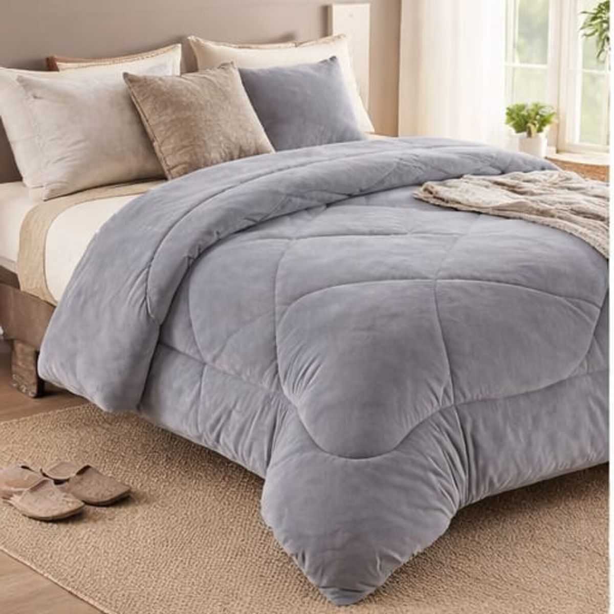GENERICO - Cubrecama de Invierno Plush con Chiporro 2 plazas Gris