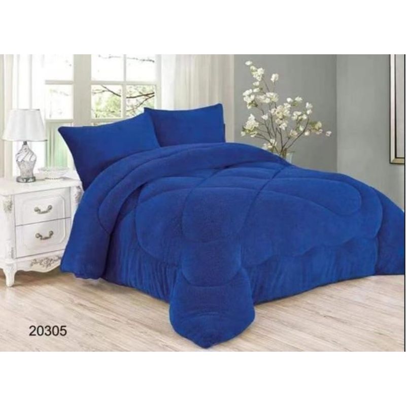 GENERICO - Cubrecama de Invierno Plush con Chiporro 2 plazas Azul Rey