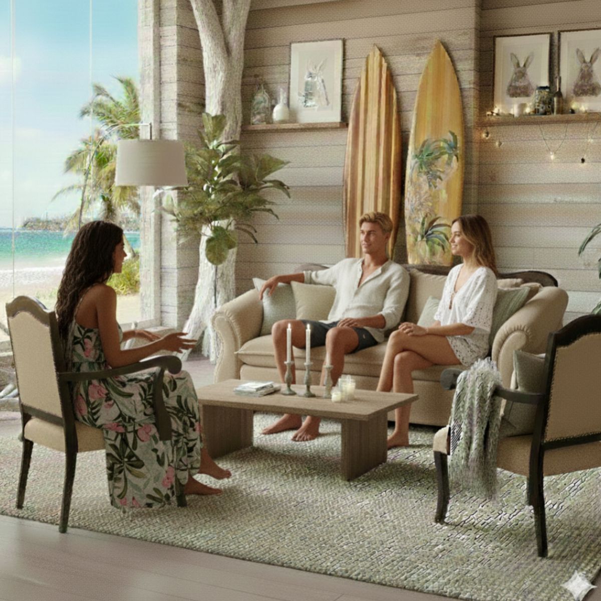 SITIAL HOME - Juego de Living 311 Teheran beige sofa resortes + 2 sitiales madera