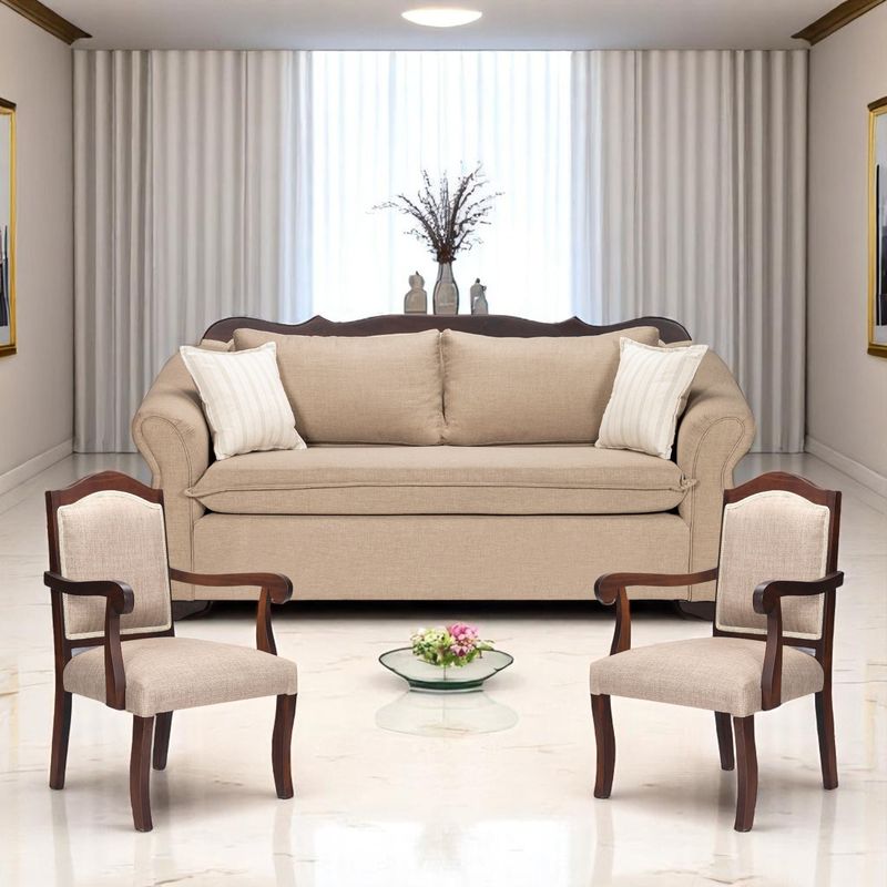 SITIAL HOME - Juego de Living 311 Teheran beige sofa resortes + 2 sitiales madera