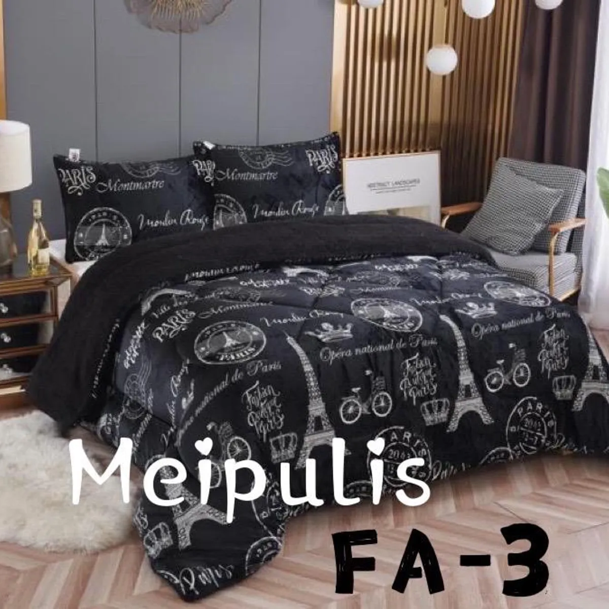 GENERICO - Cubrecama de Invierno Plush con Chiporro 2 plazas Negro con Diseño FA3