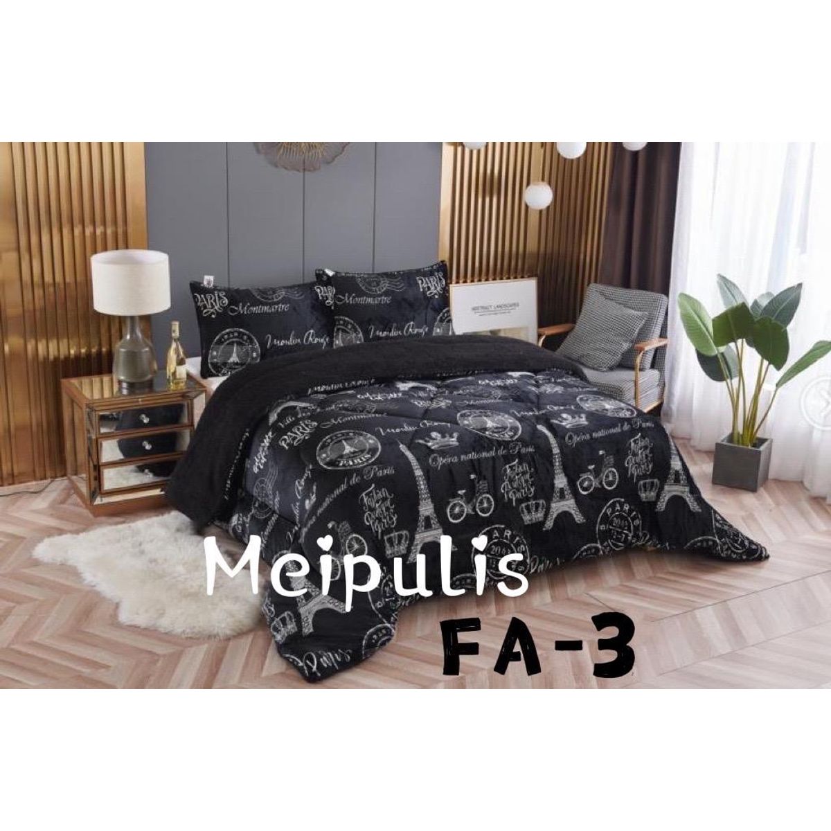 GENERICO - Cubrecama de Invierno Plush con Chiporro 2 plazas Negro con Diseño FA3